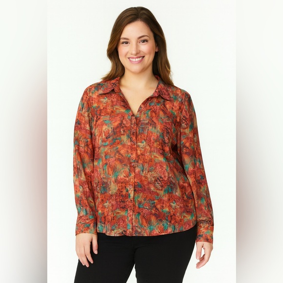 Christopher & Banks Tops - Christopher & Banks Orange and Green Button-Down Shirt. Size medium.